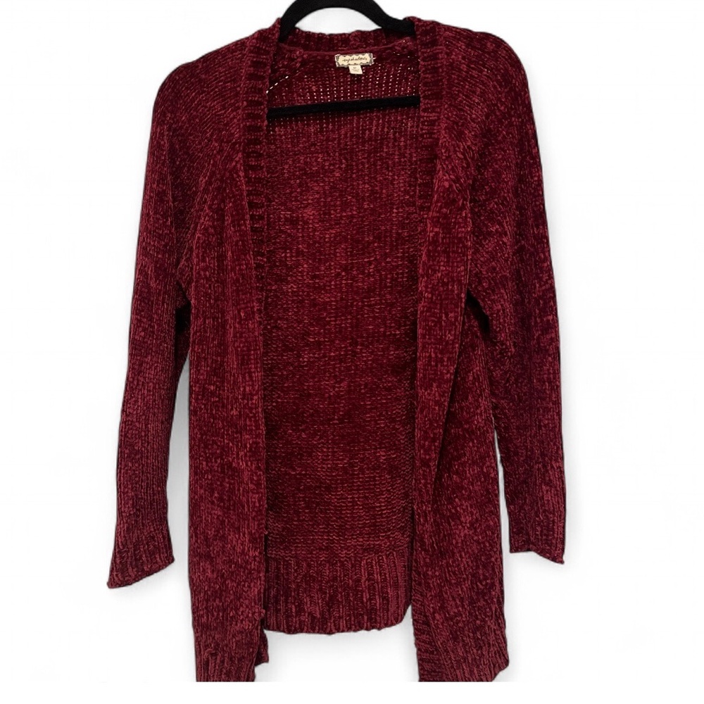 Women’s Eyeshadow Maroon Open-Front Knit Cardigan Size M